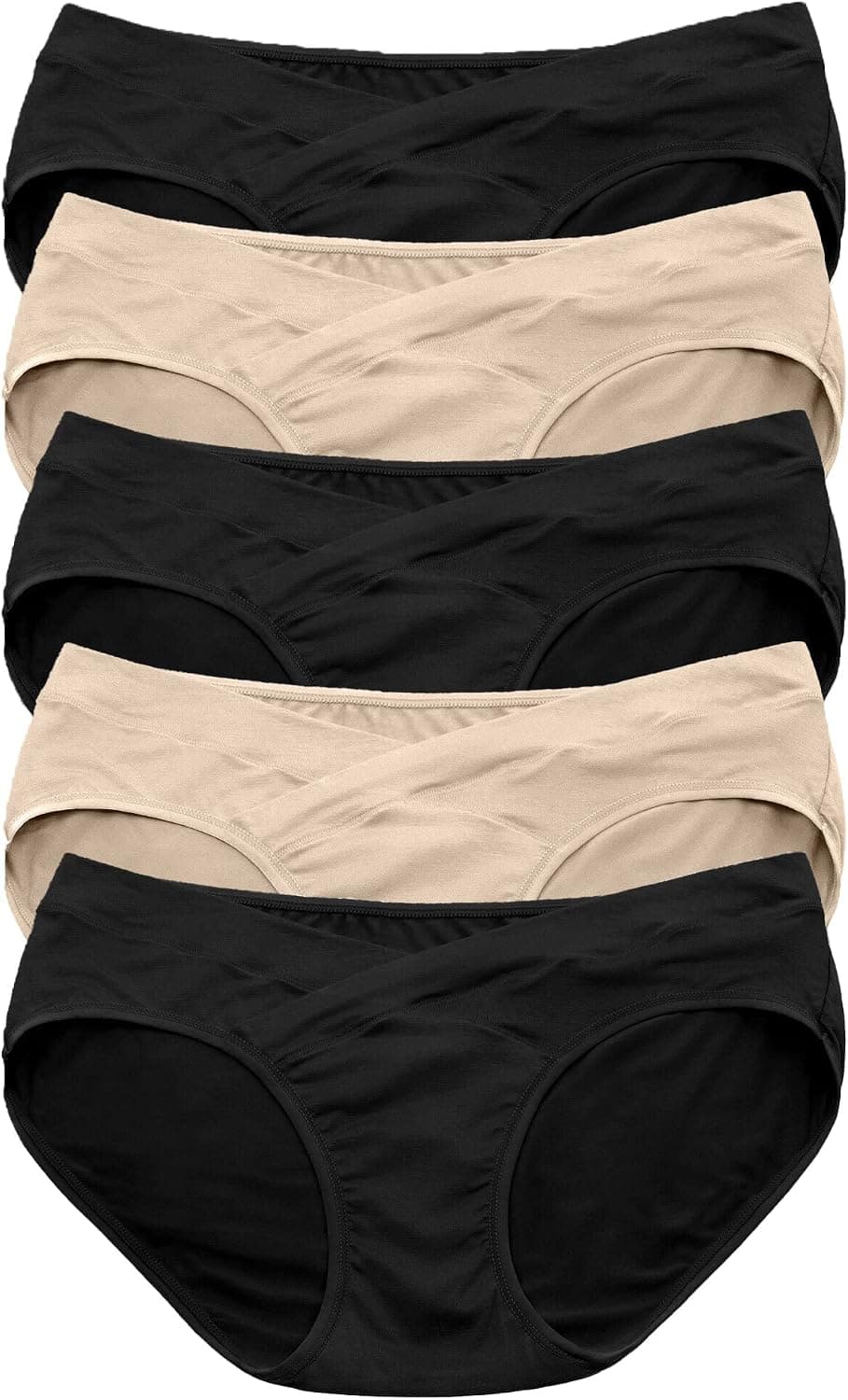 Kindred Bravely Under the Bump Bikini Ropa interior de maternidad para el embarazo | Paquete de 5 unidades, suave y elástico, con cintura baja que no se enrolla. Bragas con cobertura trasera completa para recuperación de cesárea y posparto.