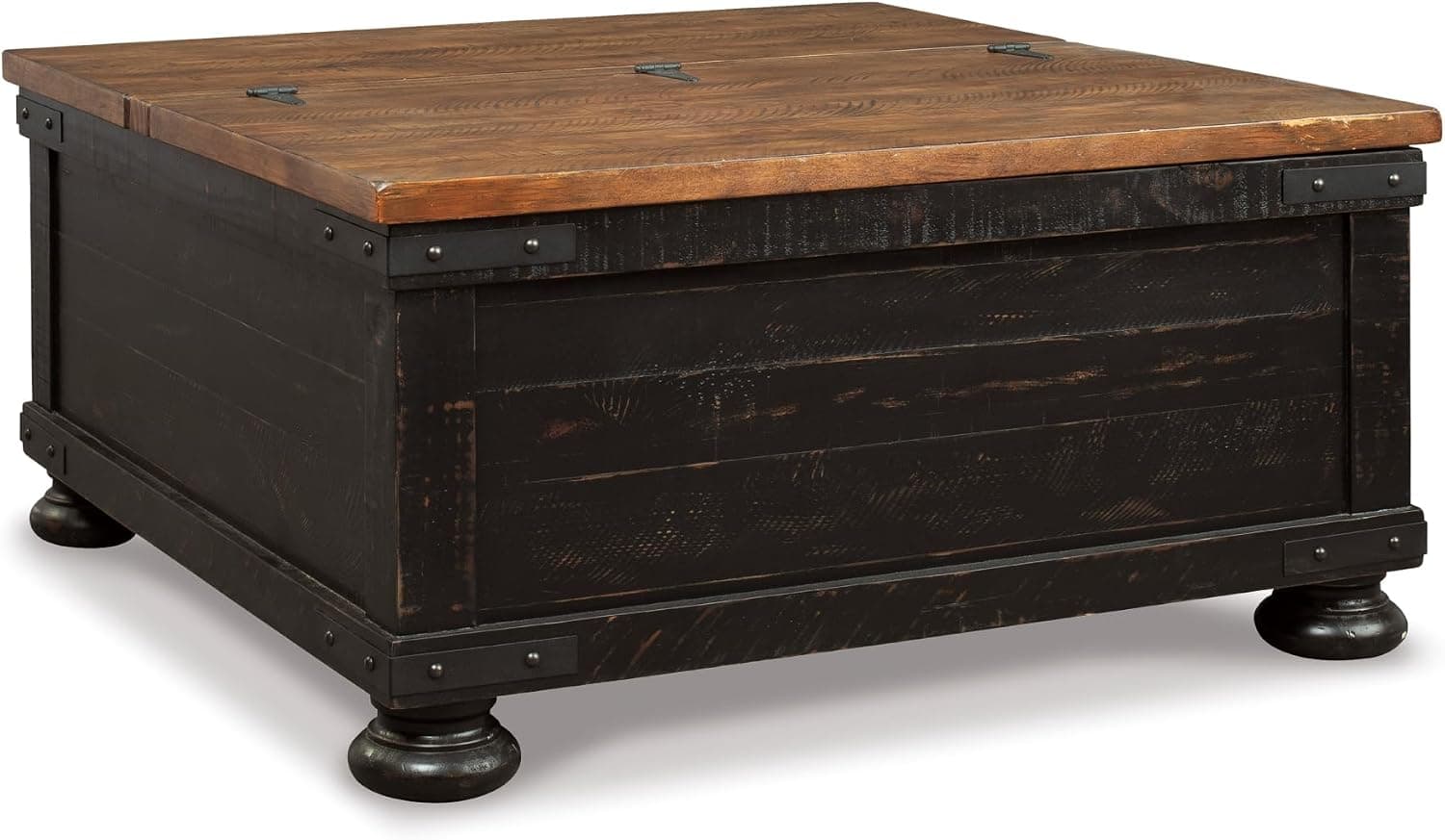 Diseño exclusivo de Ashley Mesa de centro elevable con almacenamiento, estilo granja | Enchapados de pino, madera y madera de ingeniería, elevador de resorte dividido, almacenamiento de baúl oculto, espacio cuadrado de 36 pulgadas, Serie Valebeck