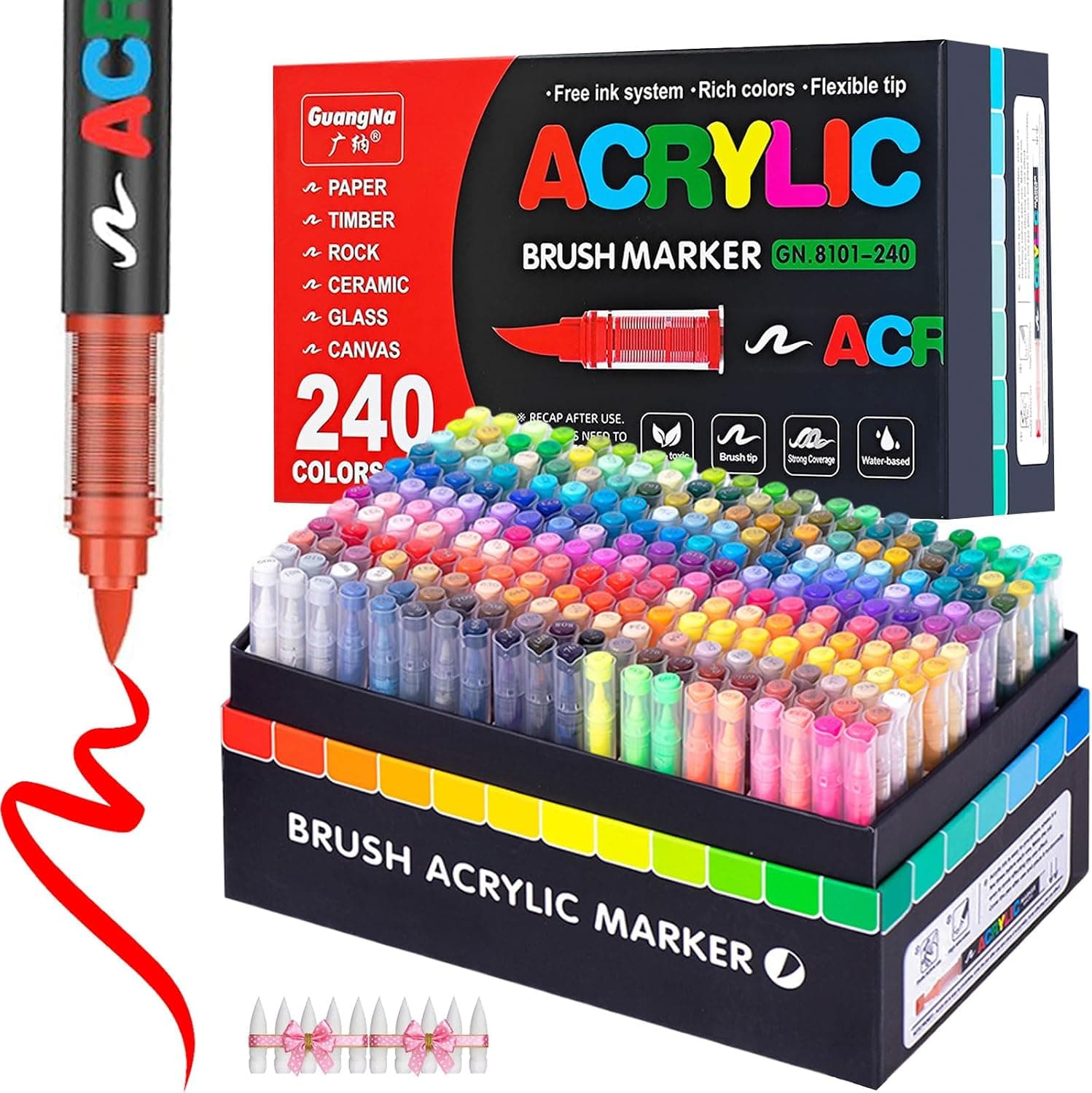 KsopiaVobs 240 rotuladores de pintura acrílica de colores, marcadores de pintura acrílica con punta de pincel suave, marcador acrílico impermeable de secado rápido para lienzo, pintura rupestre, madera, piedra, vidrio, cerámica, pintura de tela, manualidades de bricolaje