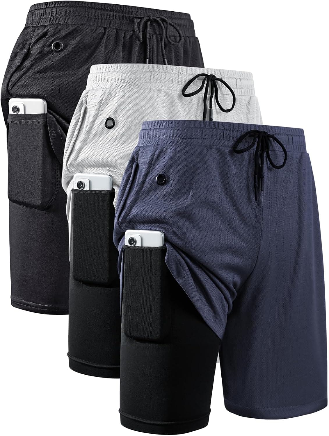 JWJ Pantalones cortos para correr 2 en 1 para hombre, ropa de entrenamiento atlético de secado rápido para gimnasio con bolsillos laterales