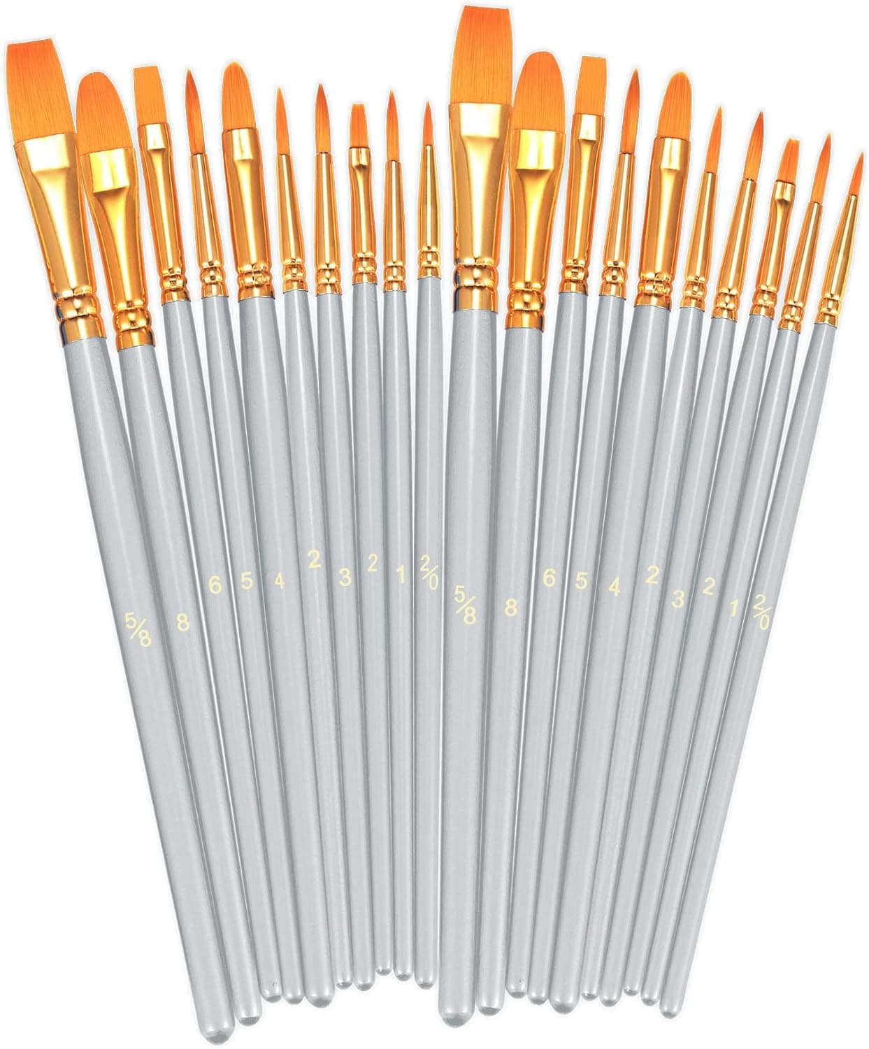 BOSOBO Juego de Pinceles de Pintura, 20 Piezas Kit de Pinceles Pequeños Pelo de Nylon de Punta Plana Redonda, para Pintura Acrílica, Acuarela, Pintura al Óleo, Arte de Uñas de Cara de Niños, Lienzo, Artesanía en Roca, Suministros de Arte, Gris Plata