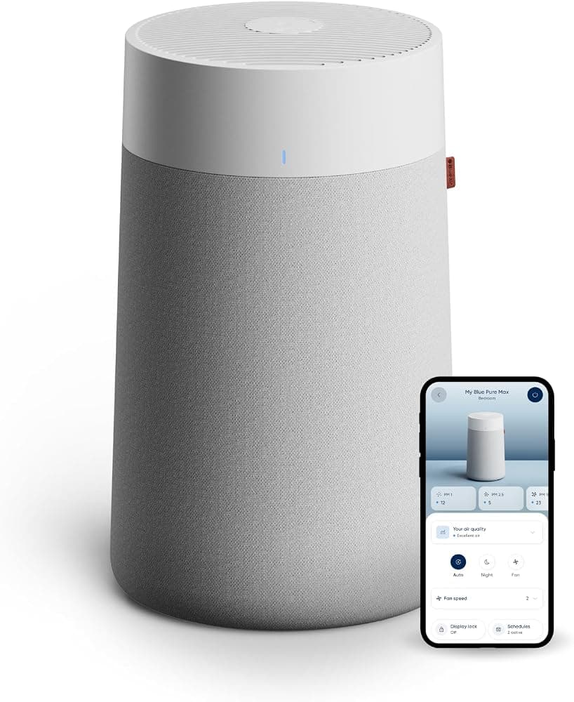Purificador de aire inteligente BLUEAIR Blue Pure 311i Max para habitaciones medianas de hasta 2.107 pies cuadrados HEPAFilificador de aire silencioso para mascotas Alergias Humo y polvo Purificador de aire WiFi con modo automático Purificador de aire silencioso para dormitorio