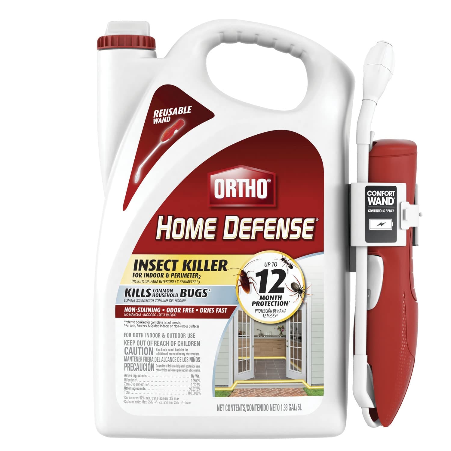Ortho Home Defense Insect Killer para interior y perímetro2, varita, 1,33 gal. | Mata insectos listo para usar con Comfort Wand, mata hormigas, cucarachas y arañas, se usa en cocinas, baños y perímetro del hogar