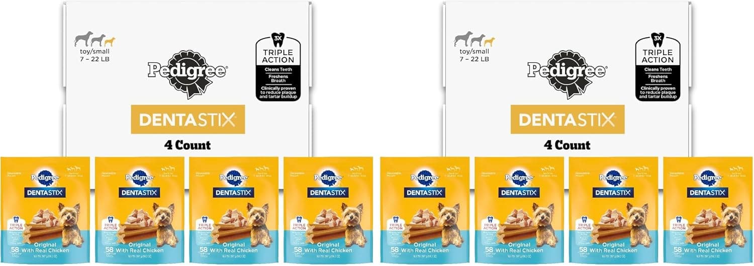 Pedigree DENTASTIX Toy/Small Dog Dental Treats Original Flavor Dental Bones, 56 oz. Paquete múltiple (232 golosinas) (Paquete de 2)