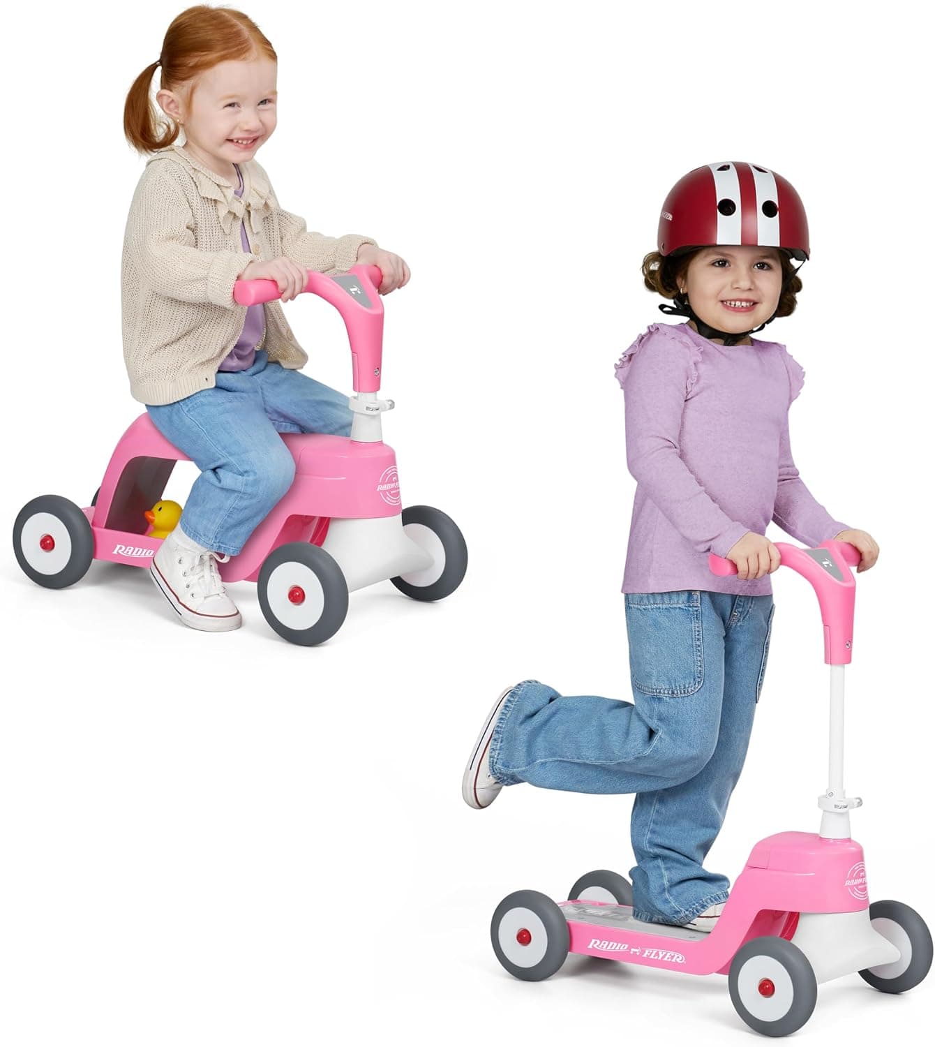 Radio Flyer Scoot 2 Scooter, azul/rojo/rosa, para niños de 1 a 4 años, juguete para montar o scooter para niños de 4 ruedas, ruedas y marco duraderos, se convierte fácilmente con plataforma abatible, juguetes para niños pequeños (exclusivo de Amazon)