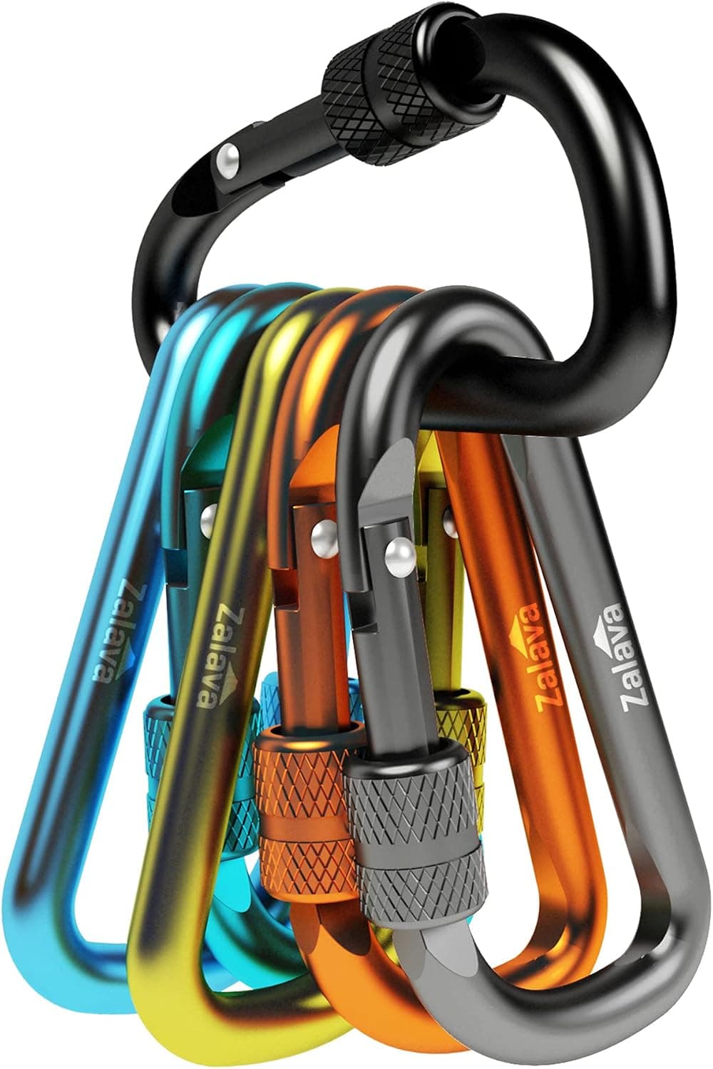 Llavero con mosquetón de 6 uds, Caribeener con clip en D de aluminio de 2 pulgadas con gancho