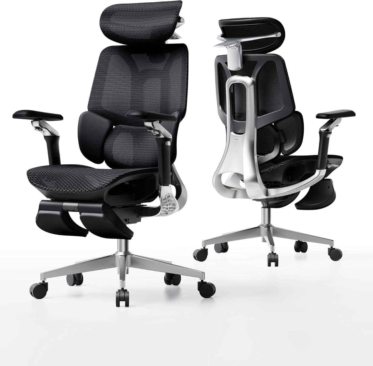 Silla de oficina ergonómica Hbada E3 Pro 2026 Edition, silla de escritorio de malla con soporte lumbar flotante de 3 zonas, reposacabezas 4D mejorado, reposabrazos de 720°, negro con reposapiés