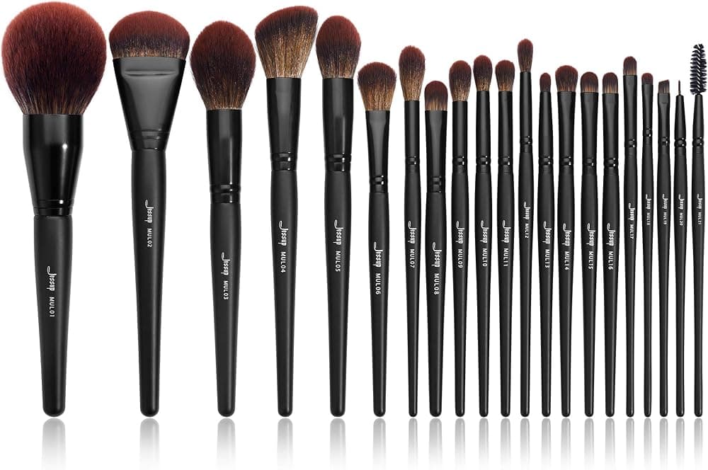 Juego de brochas de maquillaje Jessup Base de polvo sintético de primera calidad Corrector de sombras de ojos Mezcla delineador de cejas Juego de brochas Spoolie Negro 21 piezas T271
