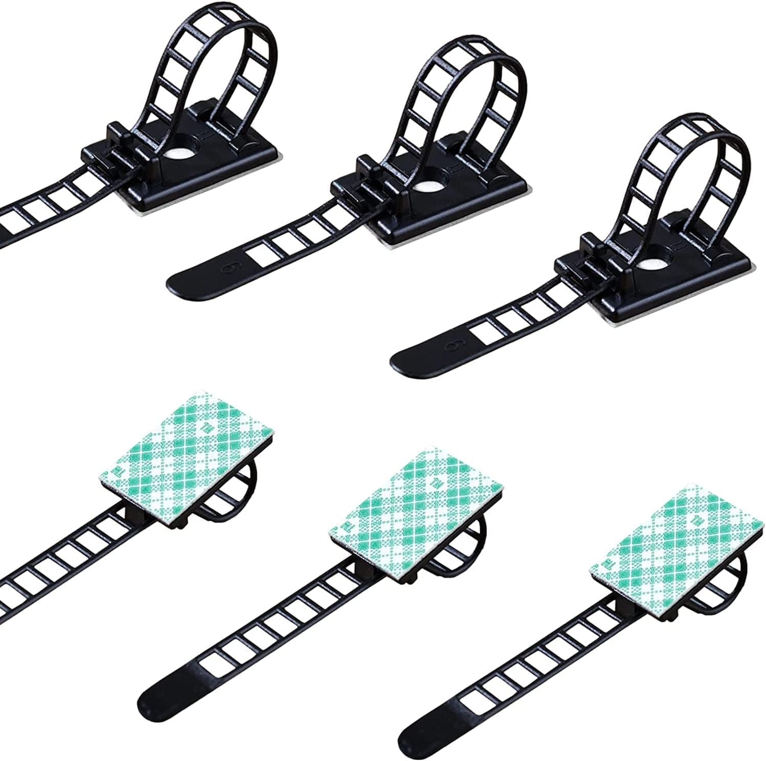 Gestión de cables de 50 piezas Organizador de cables de escritorio Correas de cables Correas de cremallera Clips adhesivos para cordones Control de cables de escritorio | Versátil paquete de 50 para múltiples escritorios, habitaciones y estaciones de trabajo; correas de nylon con respaldo adhesivo se ajustan y liberan para su reutilización.