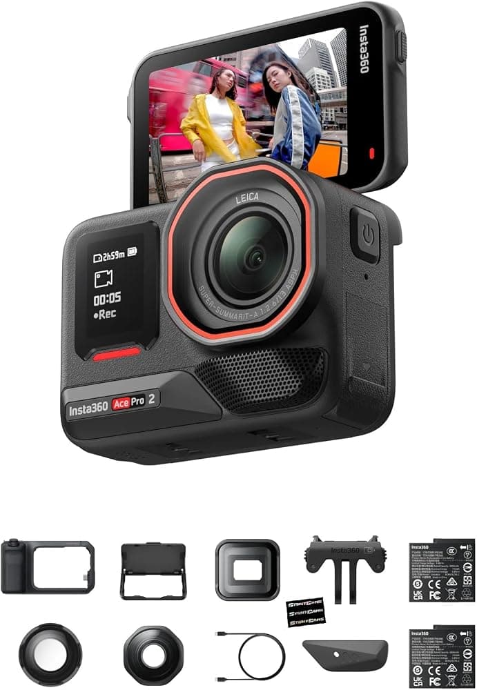 Paquete de videografía Ace Pro 2 Ultimate: cámara de acción resistente al agua 8K diseñada conjuntamente con sensor de 1/1,3", chip AI dual, luz baja líder, kit Xplorer Grip Pro para fotografía de contenido callejero