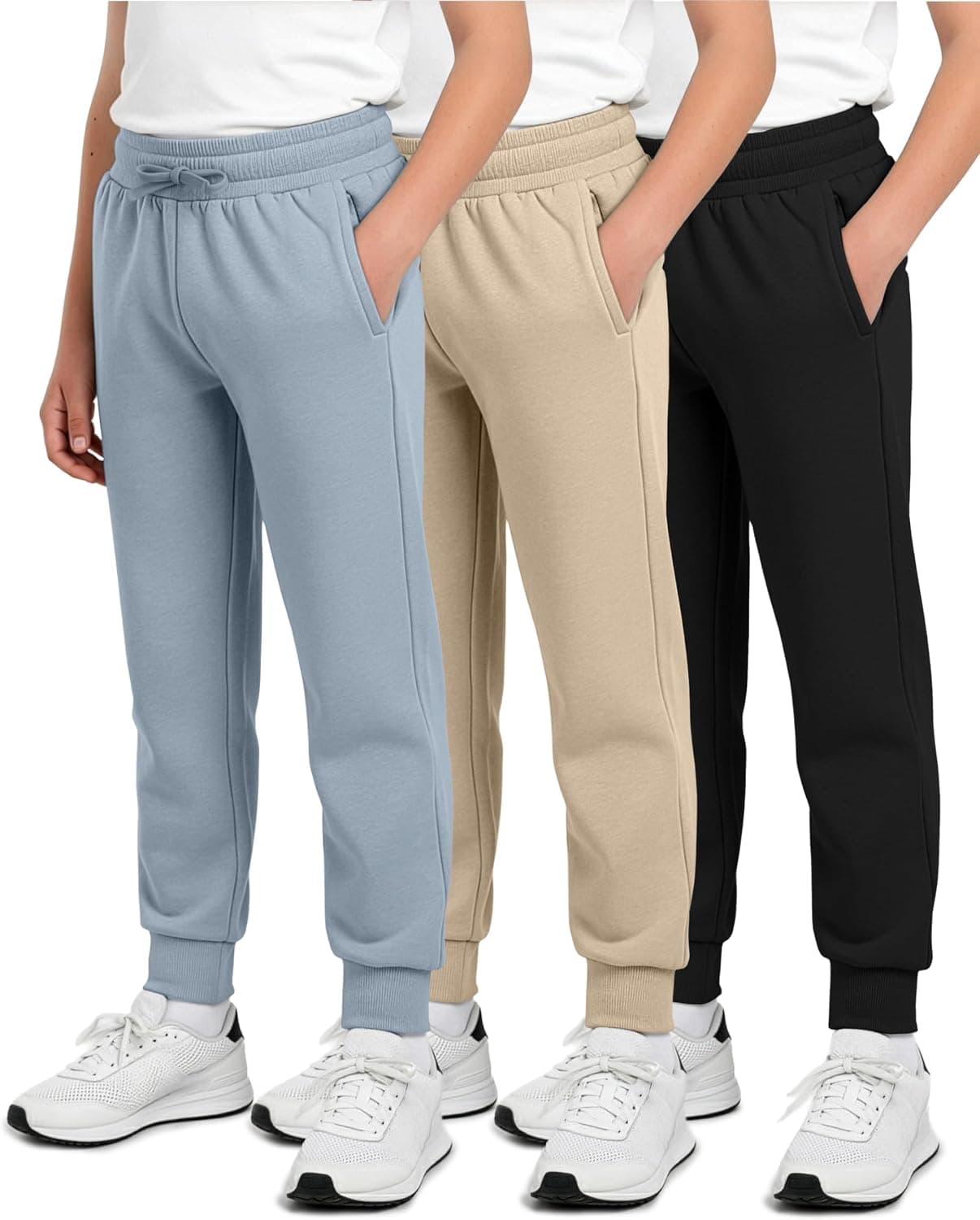 Real Essentials 3 Pack: Boys' Cotton Fleece Jogger Sweatpants - Active Athletic Youth Pants for Teens with Pockets