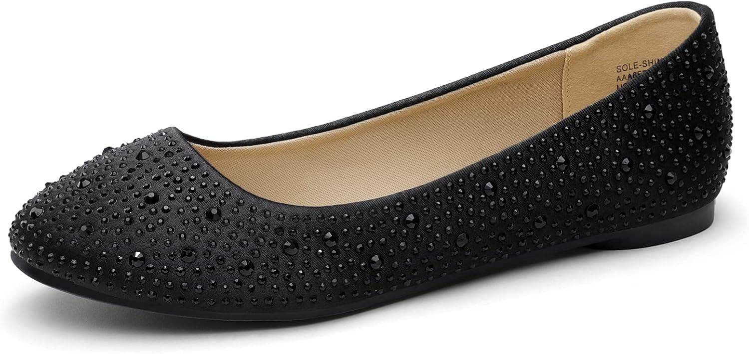 DREAM PAIRS Zapatos planos de ballet para mujer con diamantes de imitación y punta redonda, zapatos cómodos y elegantes para boda, formal, baile de graduación, trabajo diario