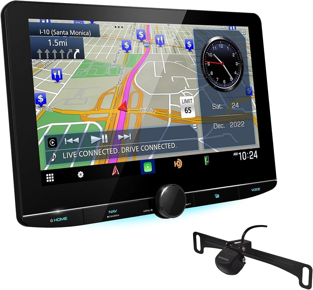 eXcelon Reference DNR1007XR Receptor multimedia digital de navegación de 10,1" (no reproduce CD/DVD) | Receptor estéreo para coche | Además de cámara de respaldo universal KENWOOD CMOS-230LP