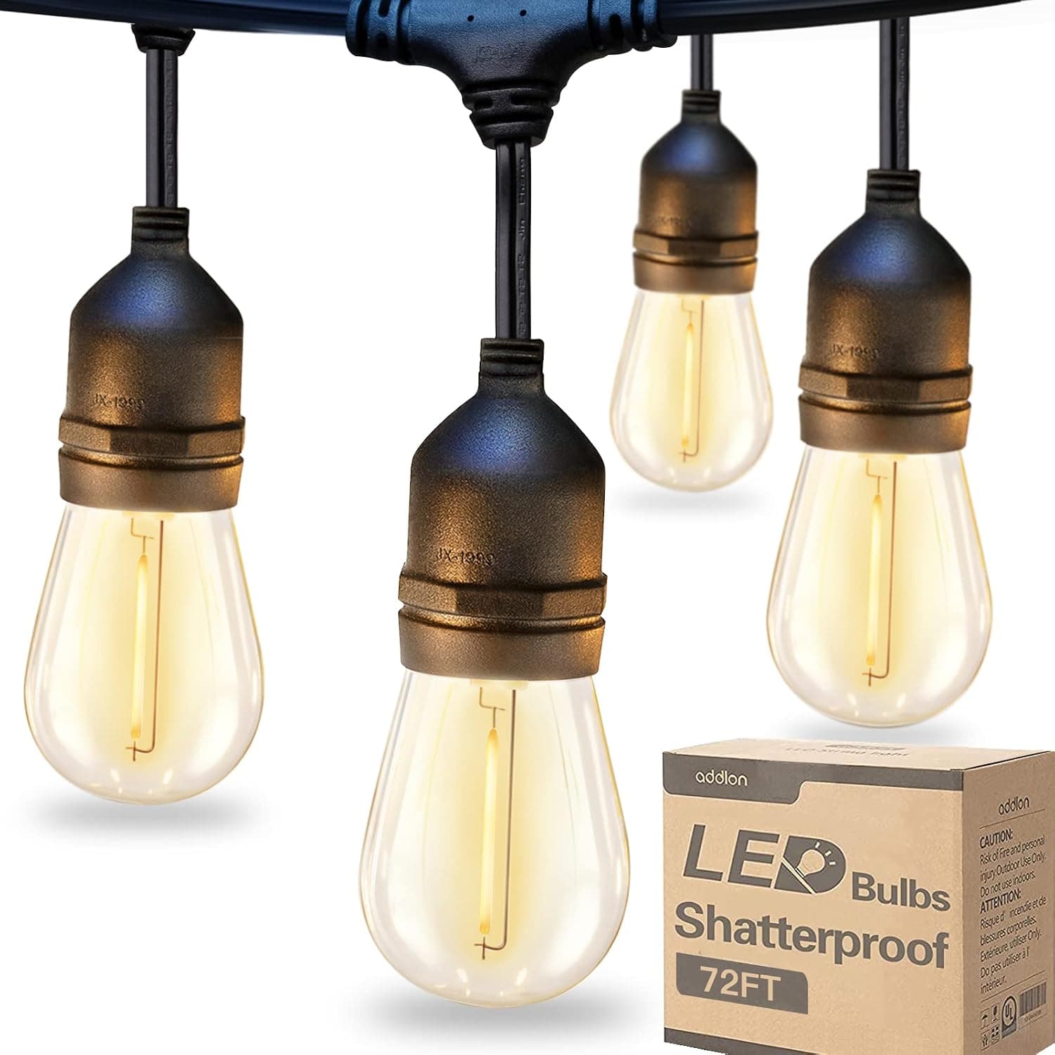 addlon Cadena de luces LED para exteriores 72 pies (36 * 2) Edison Vintage resistente a la intemperie ETL | Hilo de grado comercial con bombillas inastillables, luces colgantes decorativas para Patio, jardín, cafetería, cubierta de bistró
