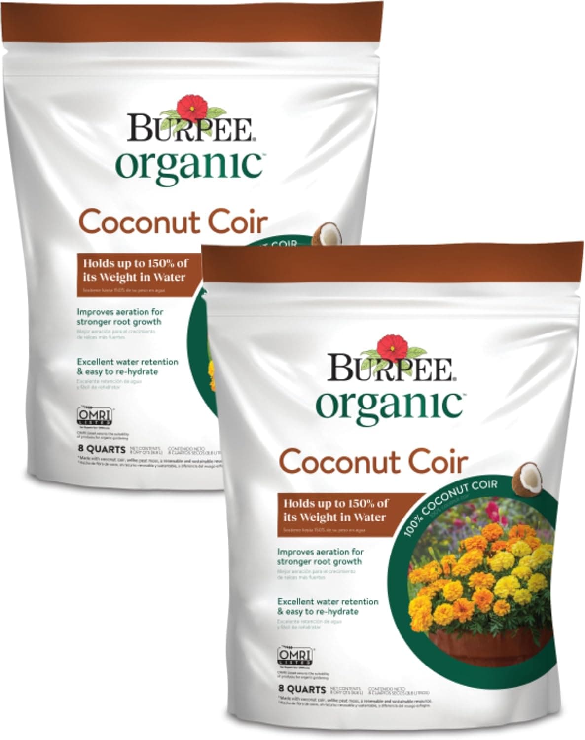 Burpee Natural & Organic Coconut Coir, 8 Quart, (2 Pack)