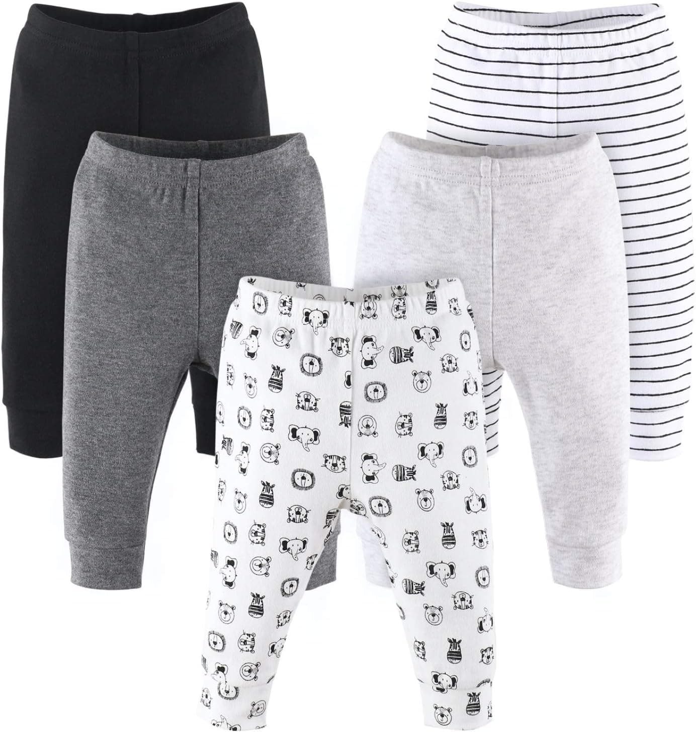 The Peanutshell - Juego de 5 pantalones para bebé niño o niña - 100% algodón para niños pequeños y bebés, 0-24 meses - Safari Animals