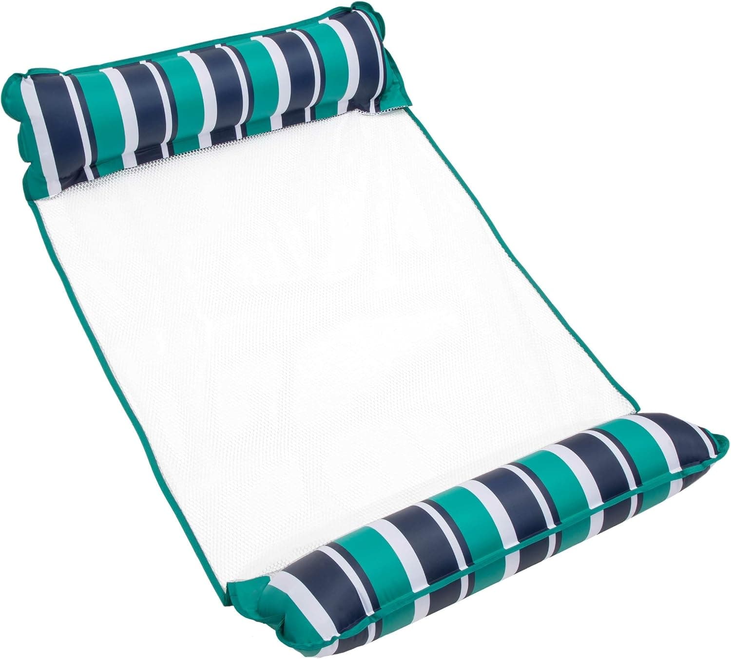 Aqua Original 4 en 1 Monterey Hammock XL Flotador de piscina y hamaca de agua – Flotadores de piscina inflables multiusos para adultos – Material de PVC grueso y antiadherente patentado – Rayas verde azulado/azul marino