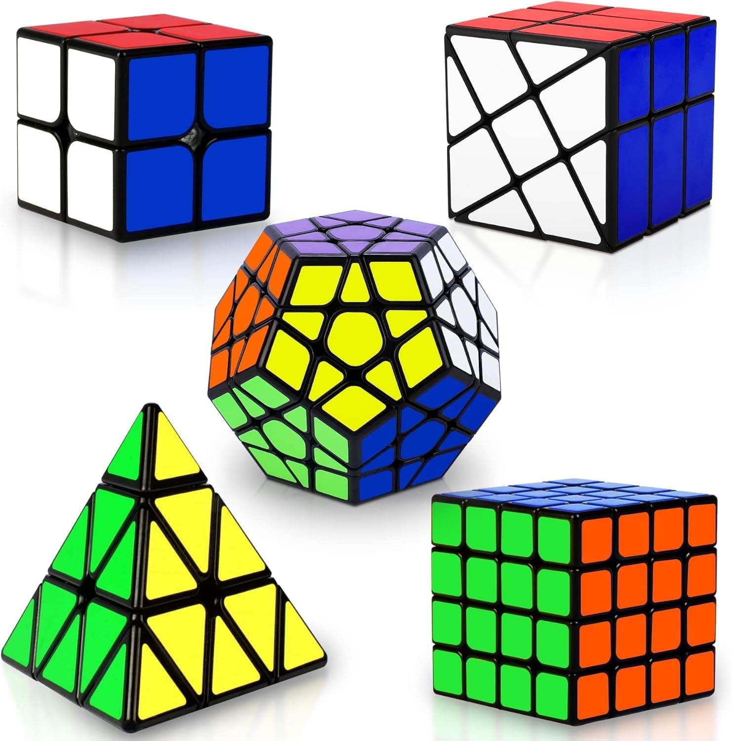 Speed ​​Cube Set, Puzzle Cube, Magic Cube 2x2 4x4 Pyraminx Pyramid Megaminx Fenghuolun Puzzle Cube Juguete Regalo para niños Adultos, Paquete de 5
