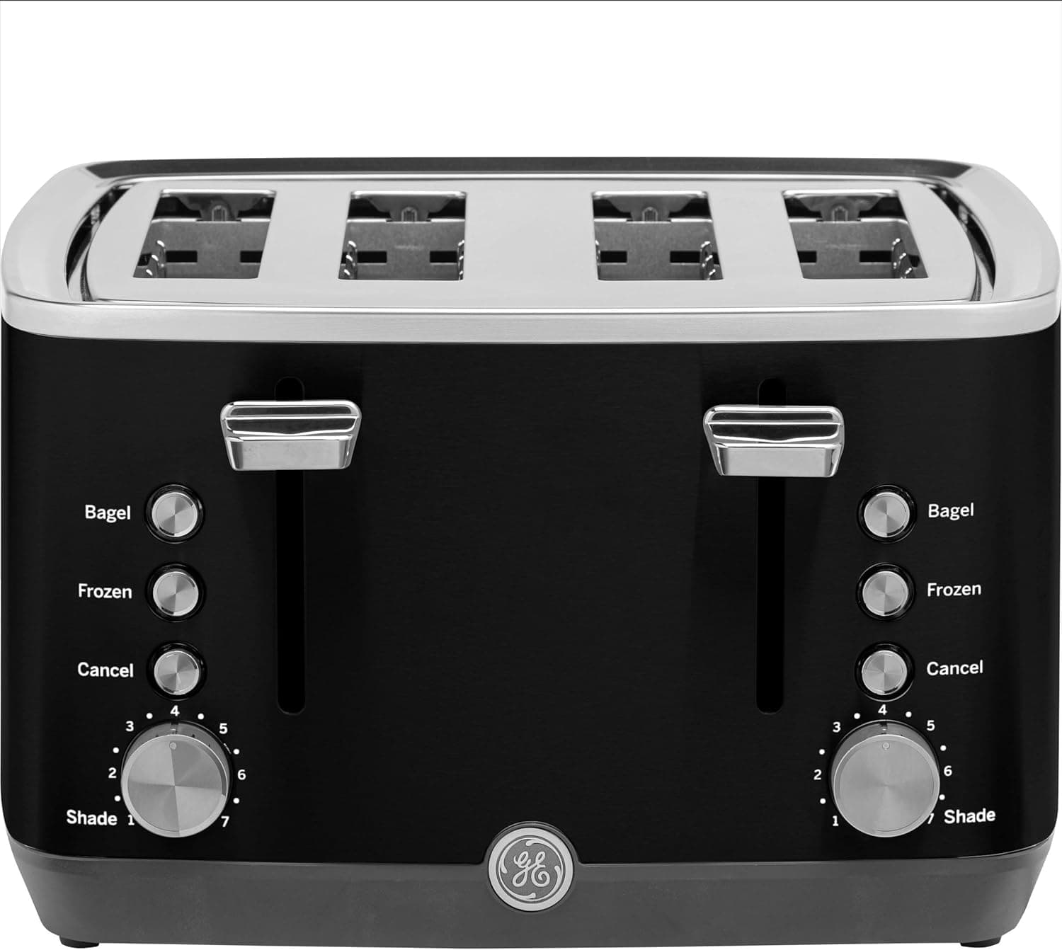 Tostadora GE de 4 rebanadas | Ranuras extra anchas para bagels, panes, gofres y más | 7 opciones de sombra | Elementos esenciales de la cocina para encimeras | 1500 vatios, negro
