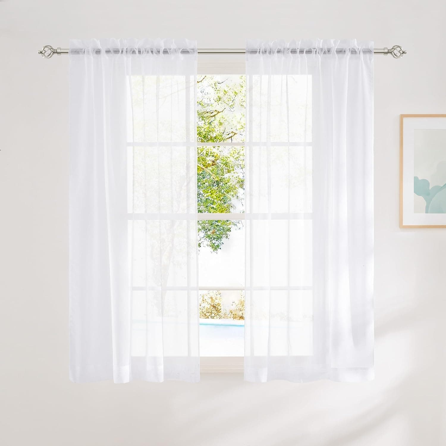 NICETOWN Cortinas transparentes blancas de 63 pulgadas de largo, 42 x 63, 2 paneles | Cortinas ligeras con bolsillo para barra, decoración del hogar, gasa transparente y tratamientos de ventana transpirables para dormitorio/habitación de niños,