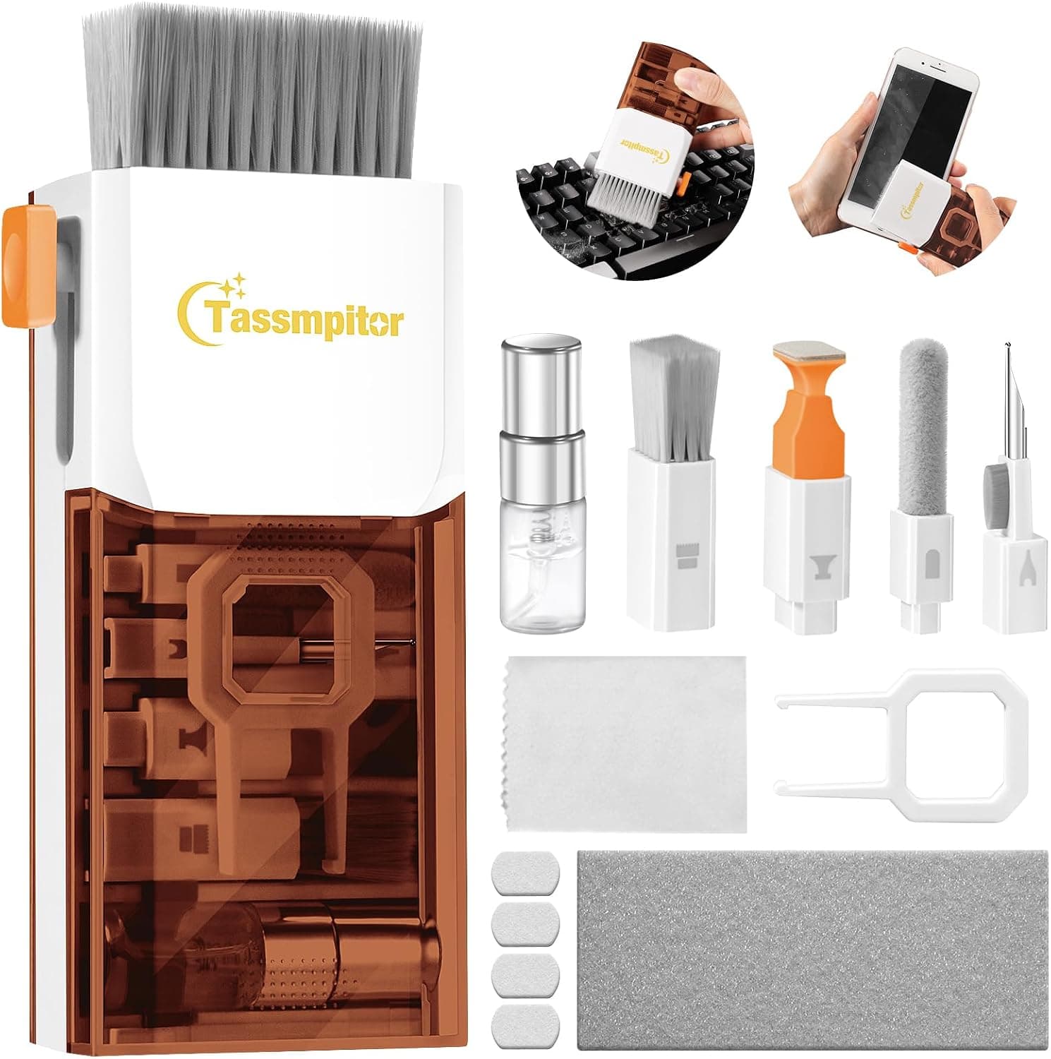 Kit de limpieza para computadora portátil con limpiador de teclado todo en 1, herramientas seguras para pantalla de computadora | MacBook iPad iPhone, herramienta de cepillo electrónico para auriculares con lentes de cámara de PC, paño de limpieza profunda en aerosol, cepillo suave de alta densidad
