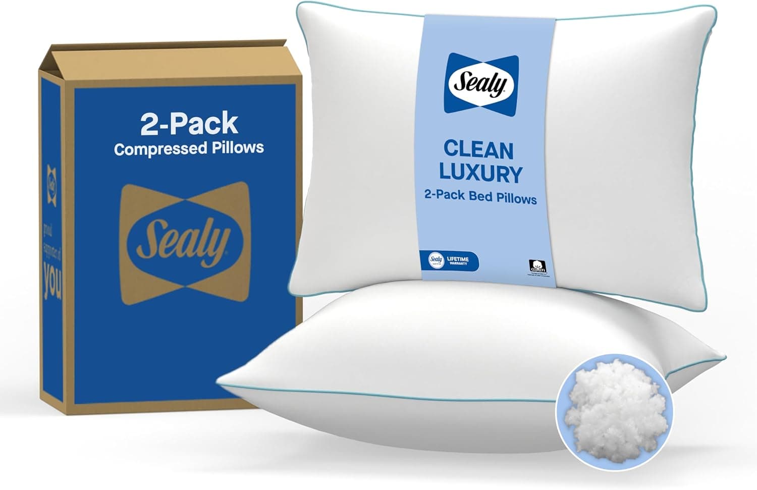 Sealy 100% Cotton Top Odor Control Pillow King 2 Pack