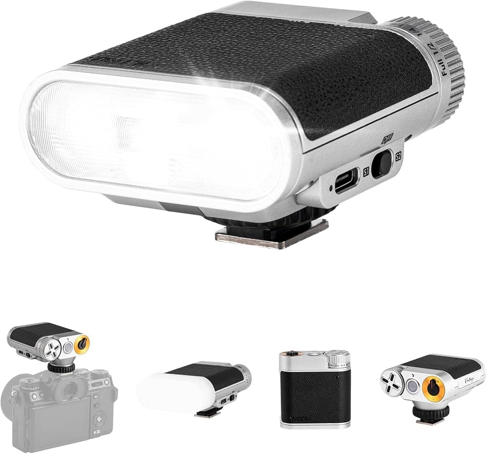 VILTROX Vintage Z1 Retro Cámara Flash Zapata Speedlite | Carga rápida tipo C, brillo ajustable, Softbox desmontable, iluminación de fotografía portátil para cámaras DSLR y sin espejo