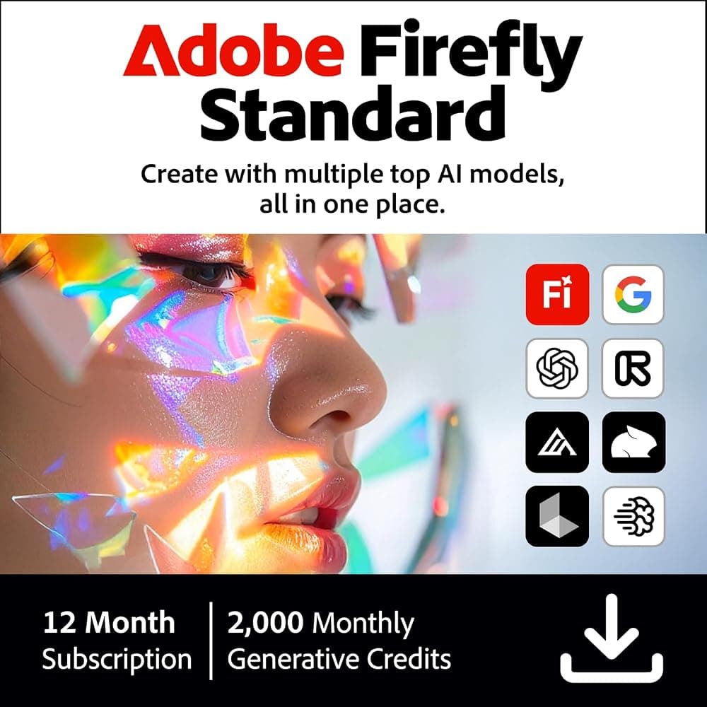 Estándar Adobe Firefly | 2.000 Créditos Generativos Mensuales | Suscripción de 12 meses [Código en línea para PC/Mac]