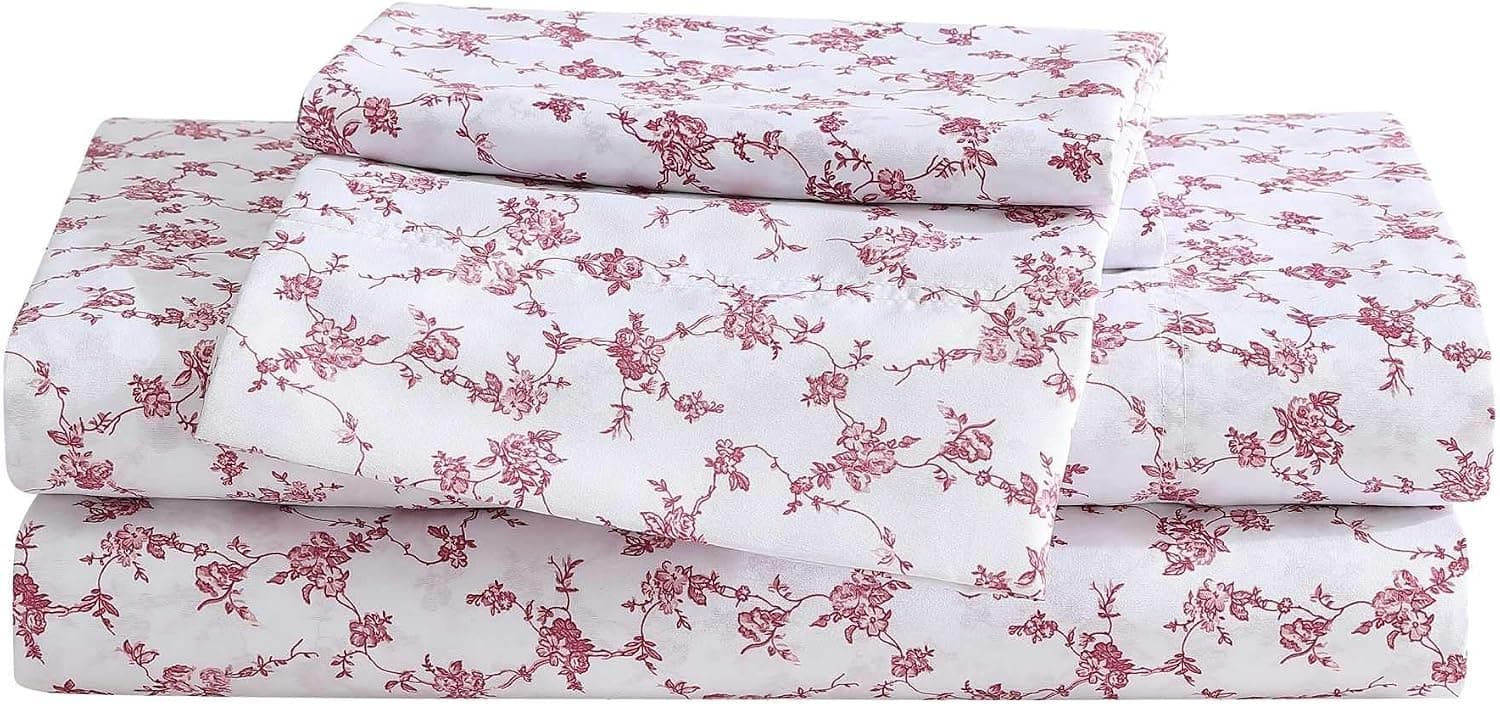 Betsey Johnson - Twin XL Size Sheet Set, Ultra-Soft & Lightweight Bedding with Pillowcase, Fully Elastic Fitted Sheet, Deep Pocket, Floral Room Decor (Floral Toile Pink)