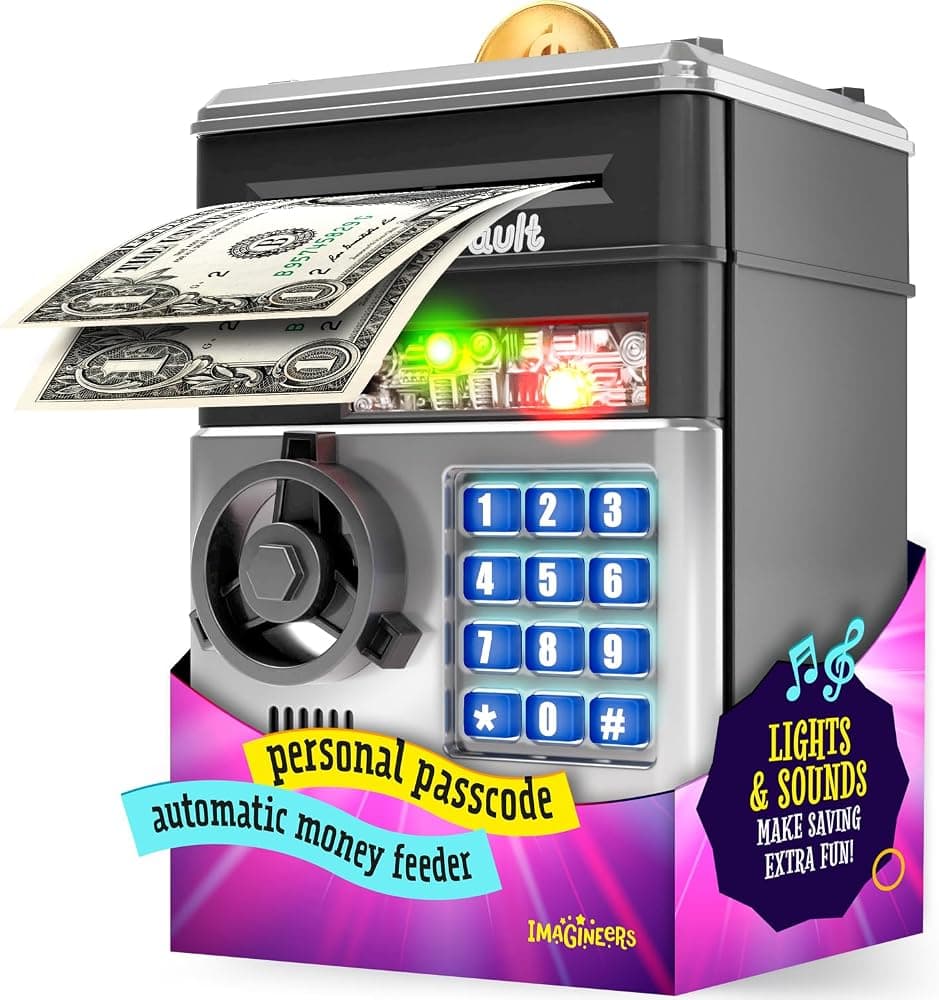 Hucha para niños - Caja electrónica para ahorrar dinero con código - Caja fuerte para cajero automático - Hucha de juguete - Regalos para niños Juguetes para edades 3, 4, 5, 6, 7, 8, 9 - Regalos de cumpleaños para 8, 9, 10, 11, 12