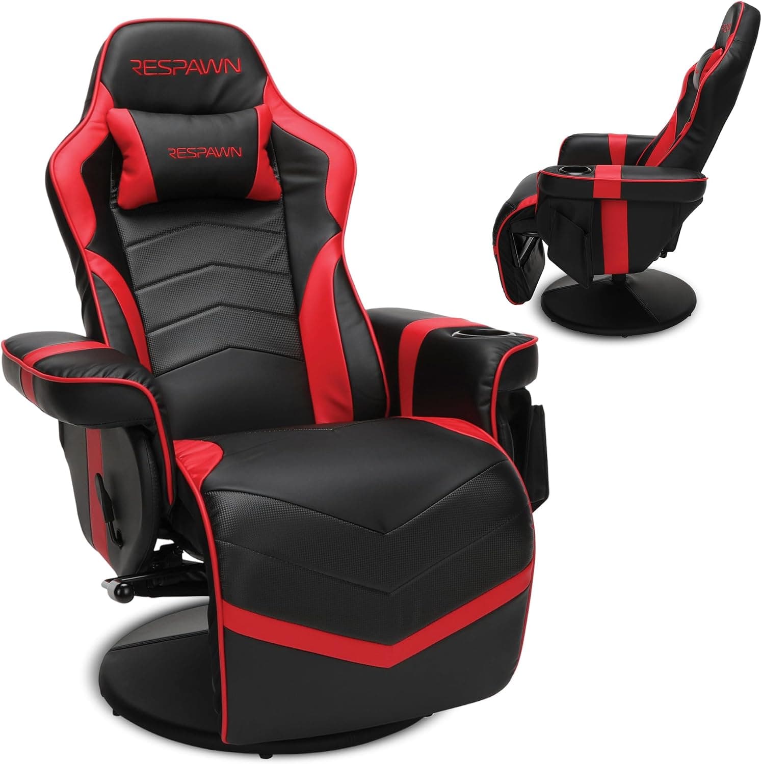 Respawn 900 Gaming Recliner Chair with Footrest, Cup Holder and Swivel | Ergonomic gaming recliner with footrest, cup holder, lumbar support, 135° recline & 360° swivel for console gaming