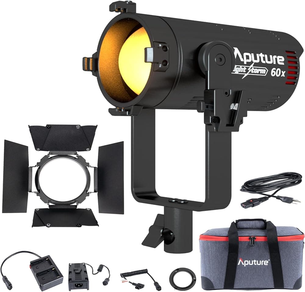 60x Aputure Light Storm LS 60x luz LED bicolor 30000lux @1m, CRI 95+ TLCI 95+9 efectos de iluminación incorporados, compatible con batería NP-F970, incluye soporte para puertas de granero Control por aplicación Sidus | 30000lux @1m, CRI 95+ TLCI 95+9 efectos de iluminación incorporados, compatible con batería NP-F970, incluye puertas de granero, compatible con control por aplicación Sidus