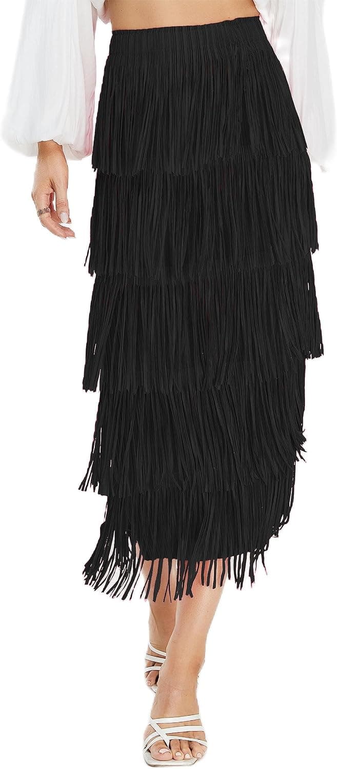 Faldas ajustadas de cintura alta con flecos para mujer, falda larga sexy y elegante con flecos largos para fiesta de verano