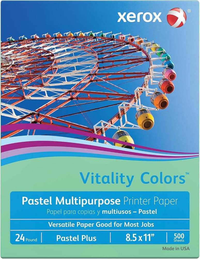 Papel multiusos para impresora y copia Xerox® Vitality Colors™ Pastel Plus Color, 1 resma, verde, carta (8,5" x 11"), 500 hojas por resma, 24 lb, 30 % reciclado