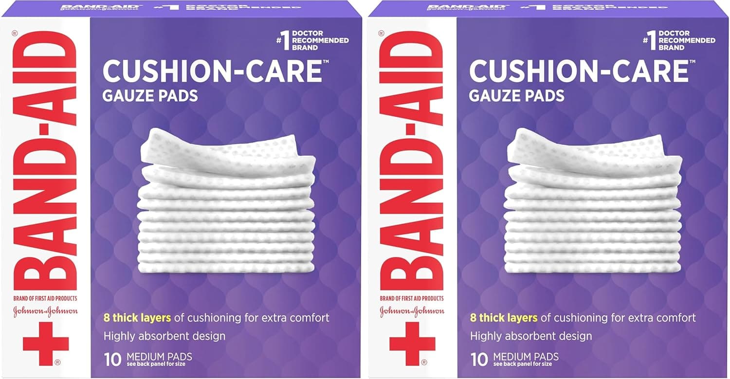 Almohadillas de gasa antiadherentes Band-Aid Brand Cushion Care, envueltas individualmente, medianas, 3 x 3 pulgadas, 10 unidades (paquete de 2)