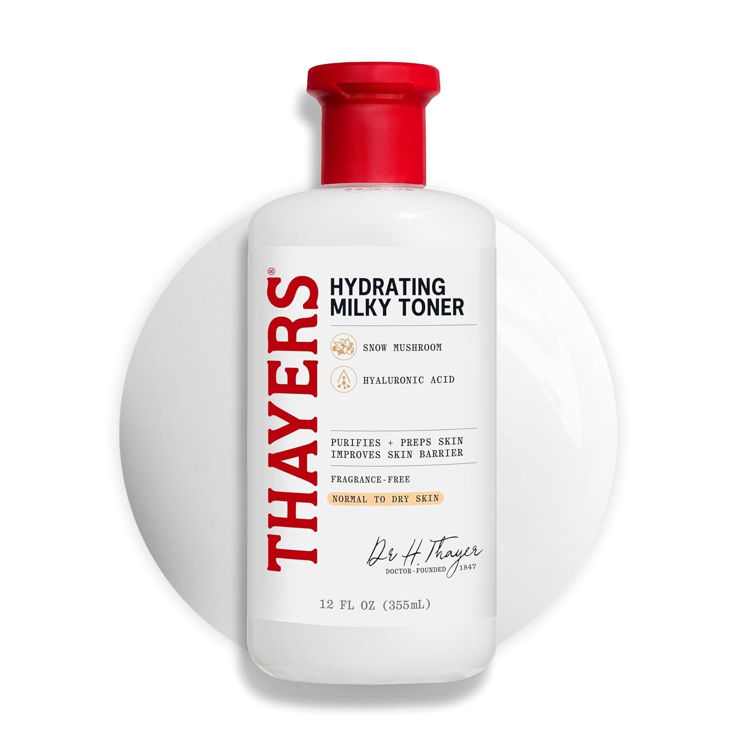 THAYERS Tónico facial lechoso para el cuidado de la piel con tremella de hongos de nieve y ácido hialurónico, tónico facial suave natural, para pieles secas y sensibles, 355 ml