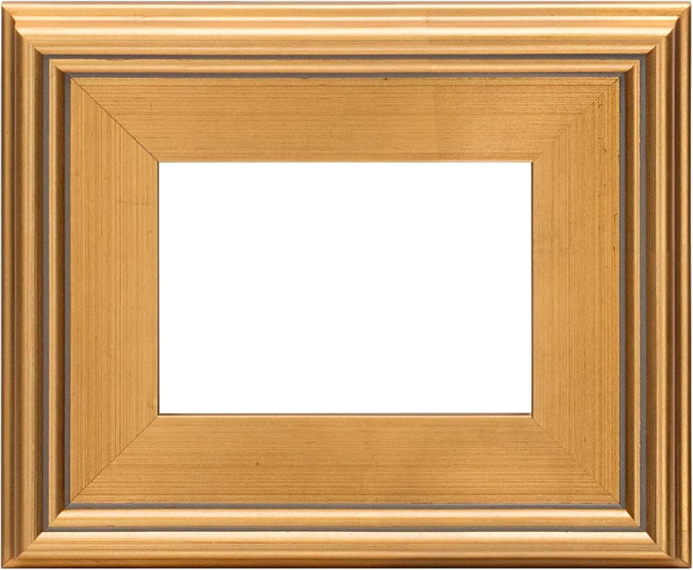 Marco estilo Plein Air de 5 x 7, oro con hojas hechas a mano, calidad de museo | Para paneles artísticos, lienzos estirados e imágenes. Construcción de madera gessoed, parte trasera abierta sin vidriado, incluye accesorios para colgar.