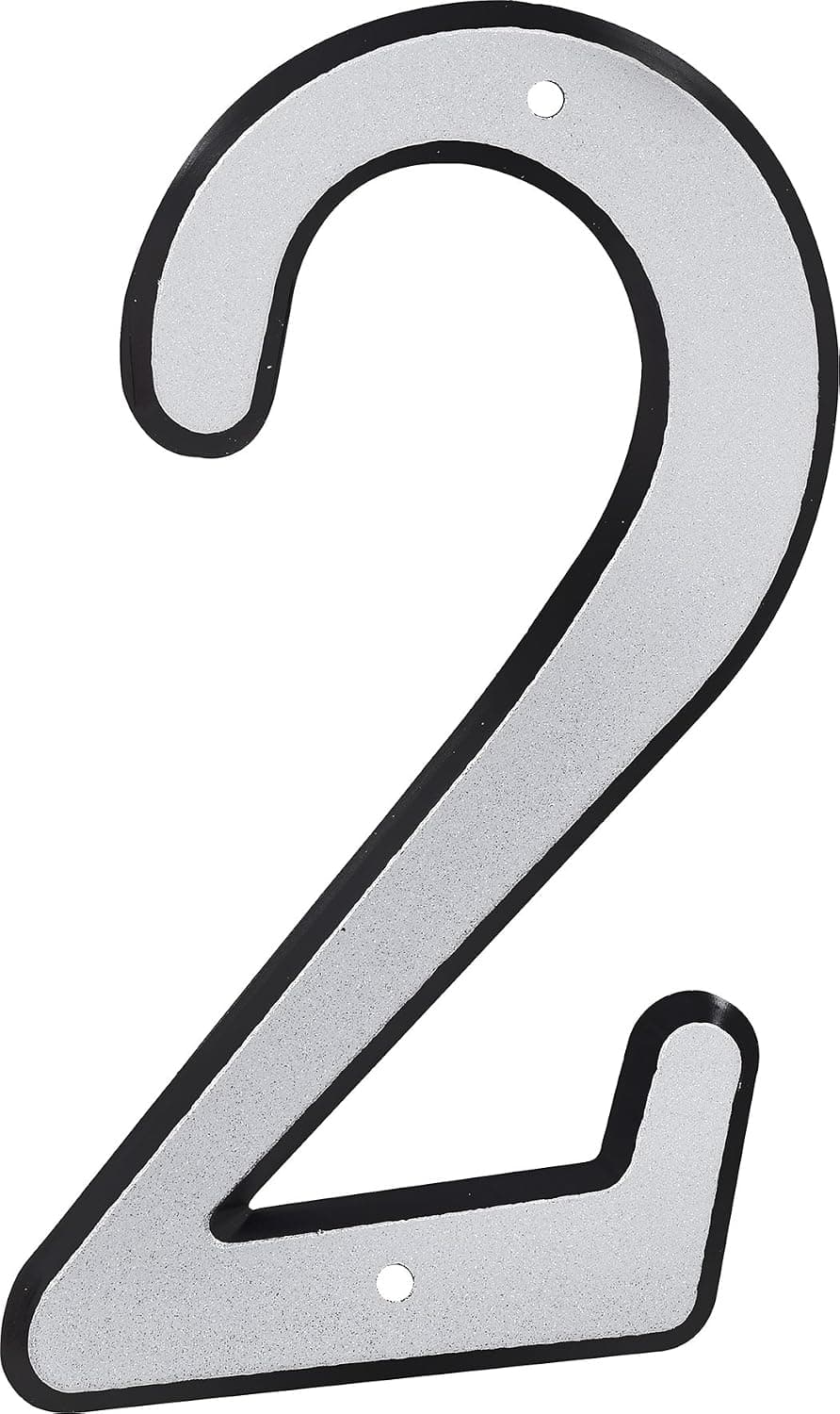 Hillman Nail-On Reflective House Number 2 for Mailbox and Door, 4 Inch | Catches headlights after dark, easy to read from the street, mounts in minutes, post, gate, curb, siding, all-weather build