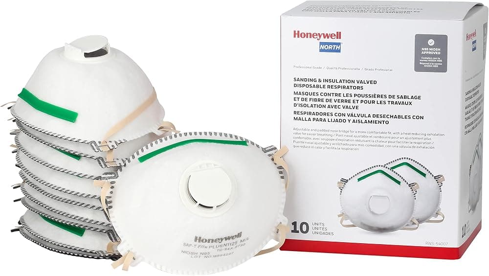 Safety Products Máscara respiradora N95 aprobada por NIOSH con válvula de exhalación para partículas en el aire, paquete de 10 (RWS-54007), color blanco