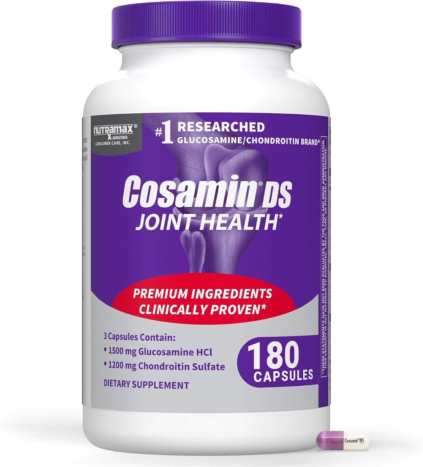 Nutramax Cosamin DS Joint Supplement, Glucosamine Chondroitin, 180 Capsules | Trademarked Glucosamine and Chondroitin for Joint Support, Clinically Proven in Published Studies, Third Party Tested