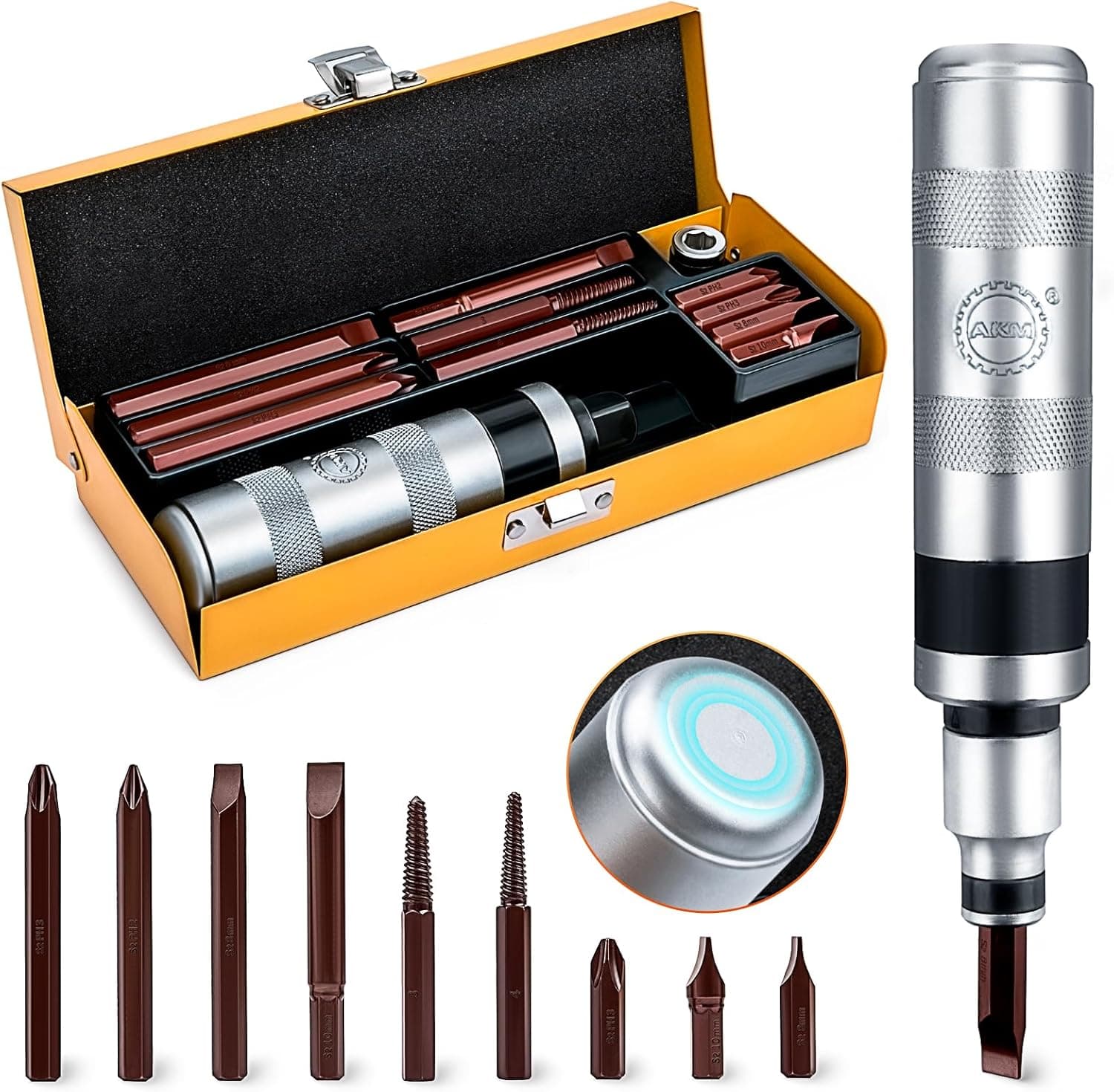 Juego de destornilladores de impacto reversibles manuales de 1/2" Extractor - Destornillador de impacto de 12 piezas Acero S2 Mucho más duradero Desenganche sujetadores oxidados o pernos congelados