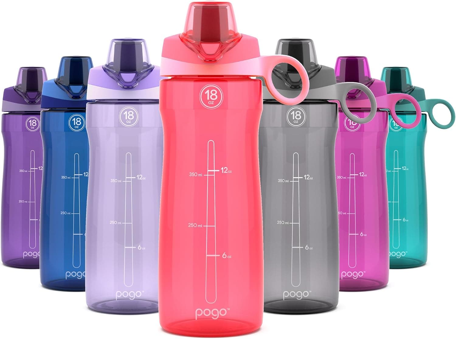 Pogo Botella de agua de plástico Tritan sin BPA con tapa Chug, 18 oz, rosa | Botella de agua a prueba de fugas con tapa y asa de transporte. Sin BPA, ideal para viajes, escuela, actividades al aire libre y gimnasio.