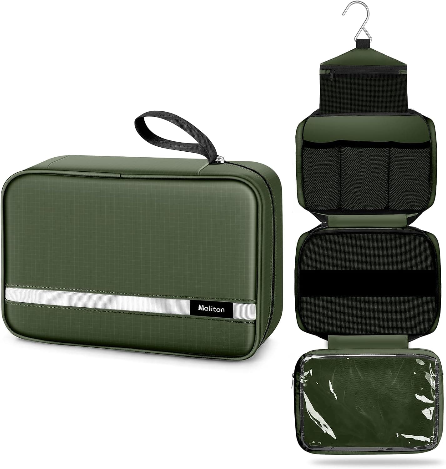 Maliton Neceser para Hombres y Mujeres Neceser de Viaje Neceser Colgante Neceser Organizador de Higiene con 4 Compartimentos Bolsa de Ducha de Baño Impermeable Neceser de Viaje Grande (Verde Oliva)
