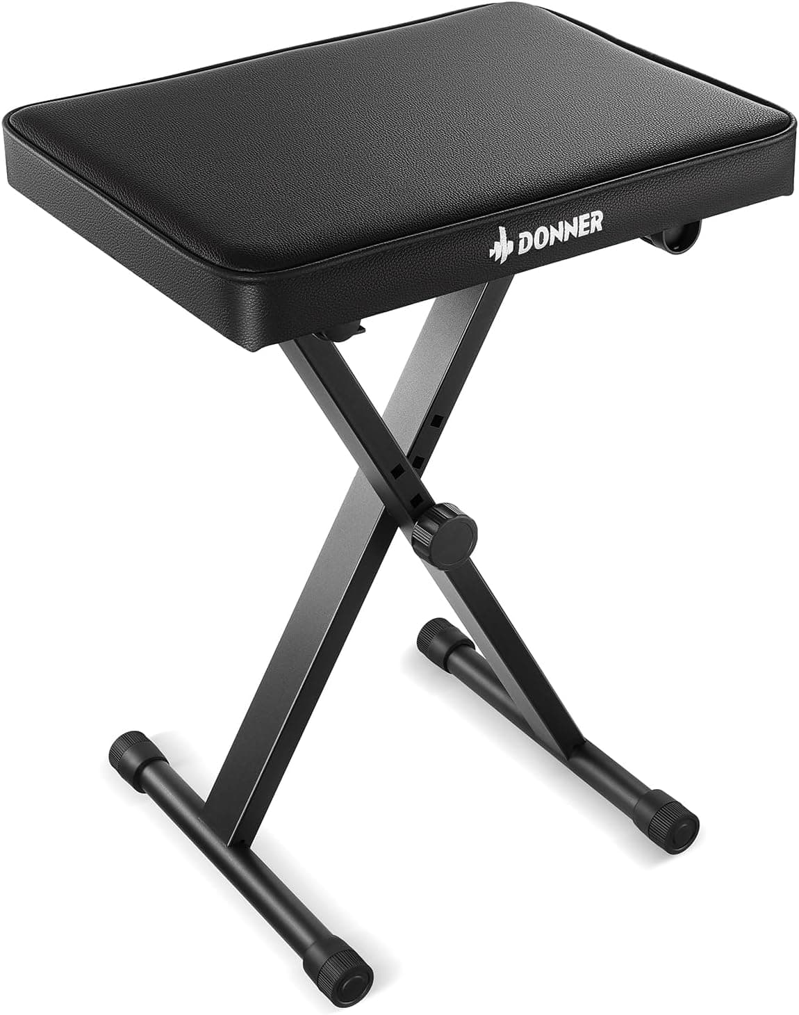 Donner Banco de piano, banco de teclado ajustable, taburete portátil, silla plegable, asiento plegable estilo X, acolchado de esponja de alta densidad de 1,6 pulgadas de grosor, diseño antideslizante, color negro