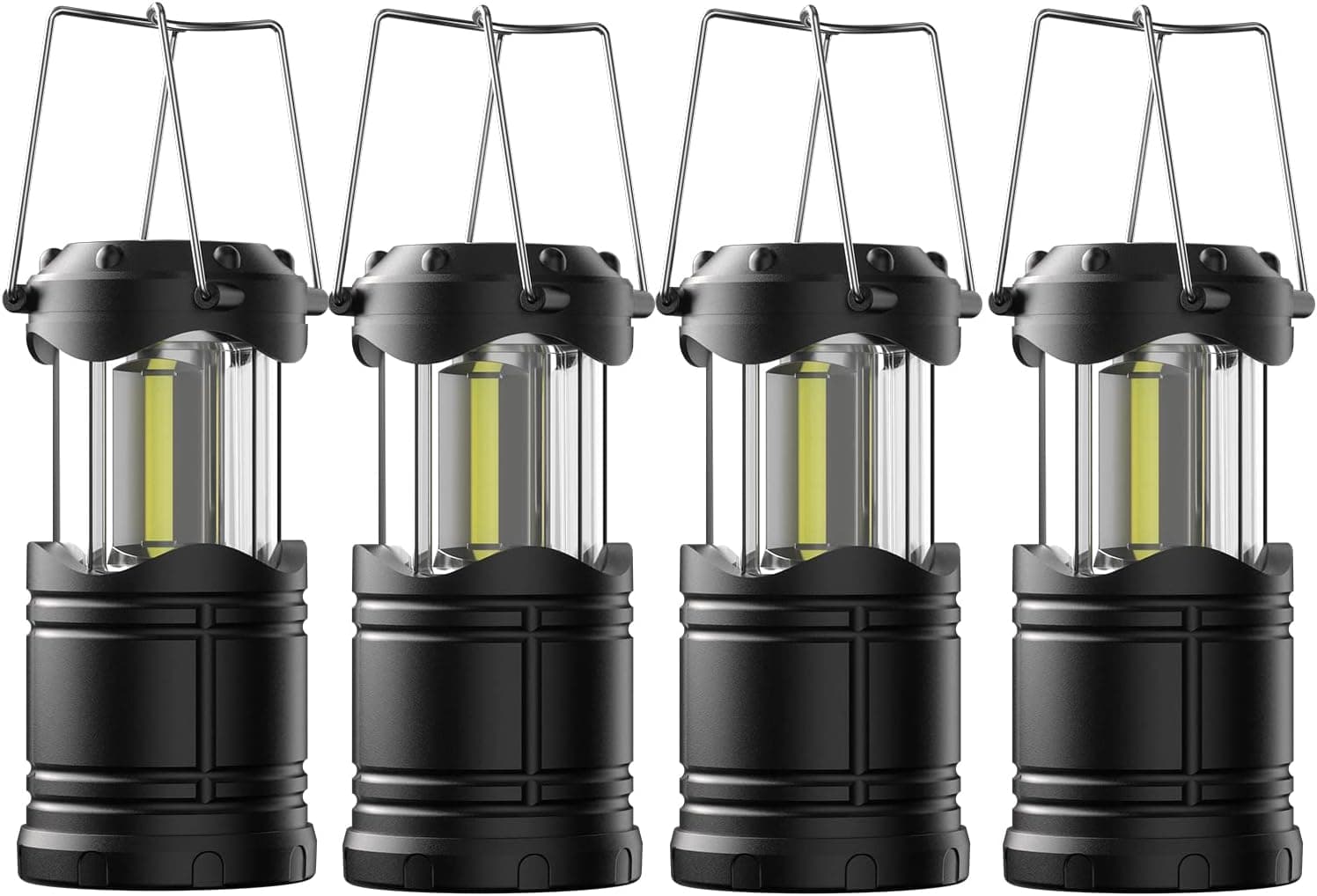 Linterna de camping LED Lichamp, paquete de 4 linternas alimentadas por batería para cortes de energía, luz colgante plegable portátil esencial para el hogar, al aire libre, kit de supervivencia de lámparas de emergencia para huracanes, negro