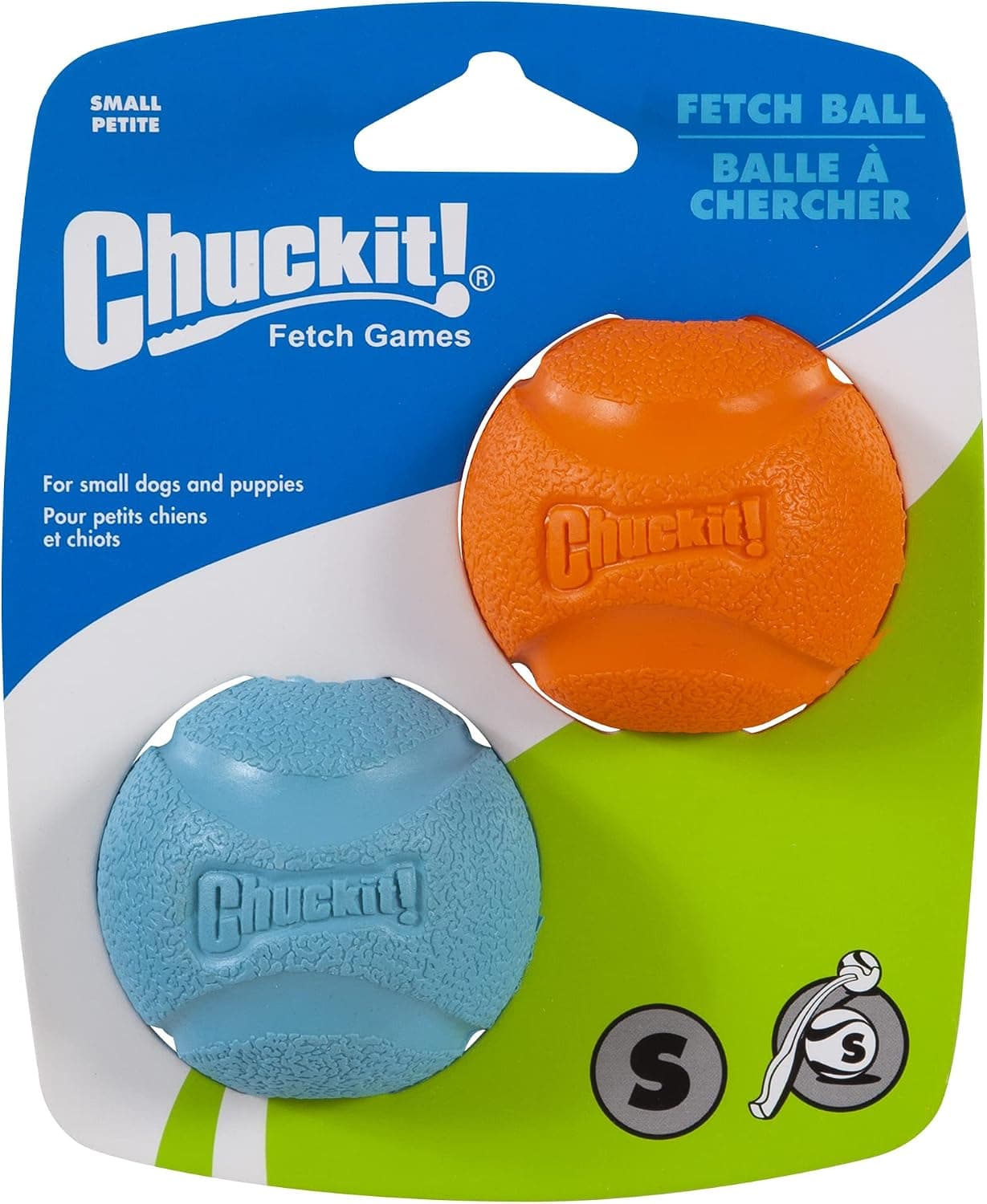 ChuckIt! High-Bounce Rubber Fetch Ball, Small (Colors Vary) 2 Pack