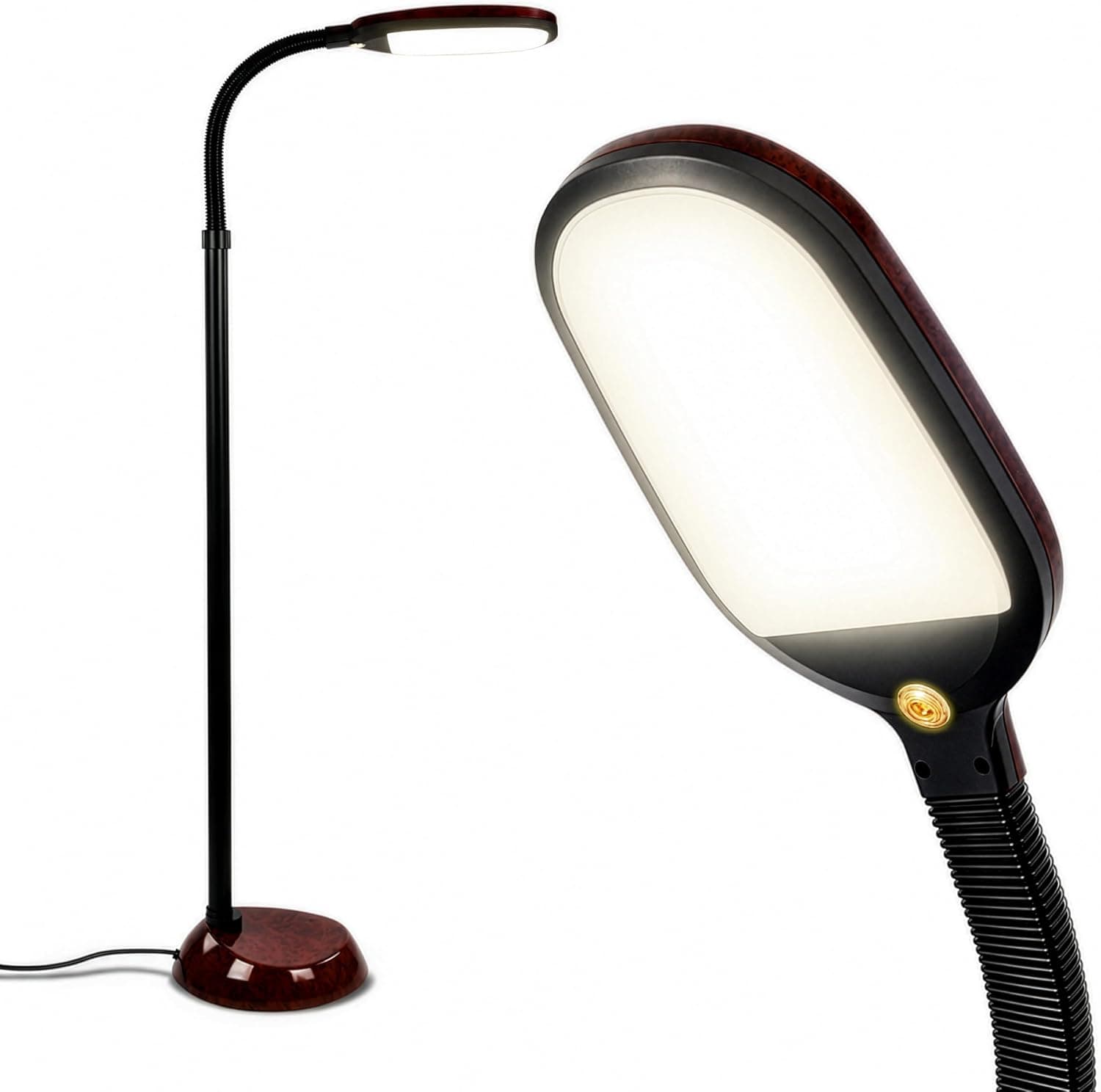 Brightech Litespan - Lámpara de lectura de piso LED brillante para manualidades y lectura sobre sillas, luz de esteticista para extensiones de pestañas, lámpara de pie ajustable para sala de estar, dormitorio, oficina - Marrón Habana