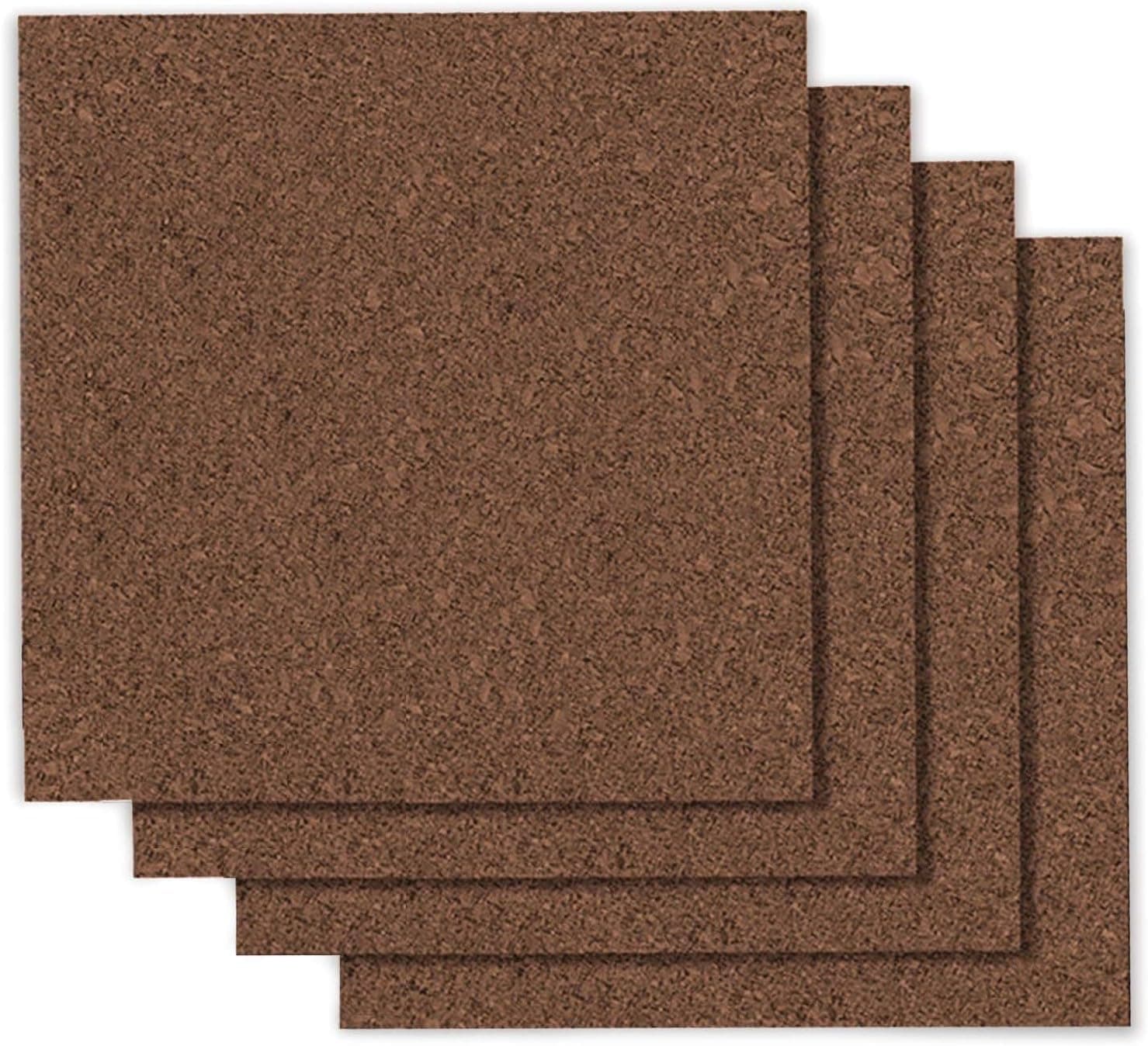 Cuarteto de azulejos de corcho, paneles de corcho para tablón de anuncios 12 "x 12" x 3/8", marrón oscuro, paquete de 4 (101)