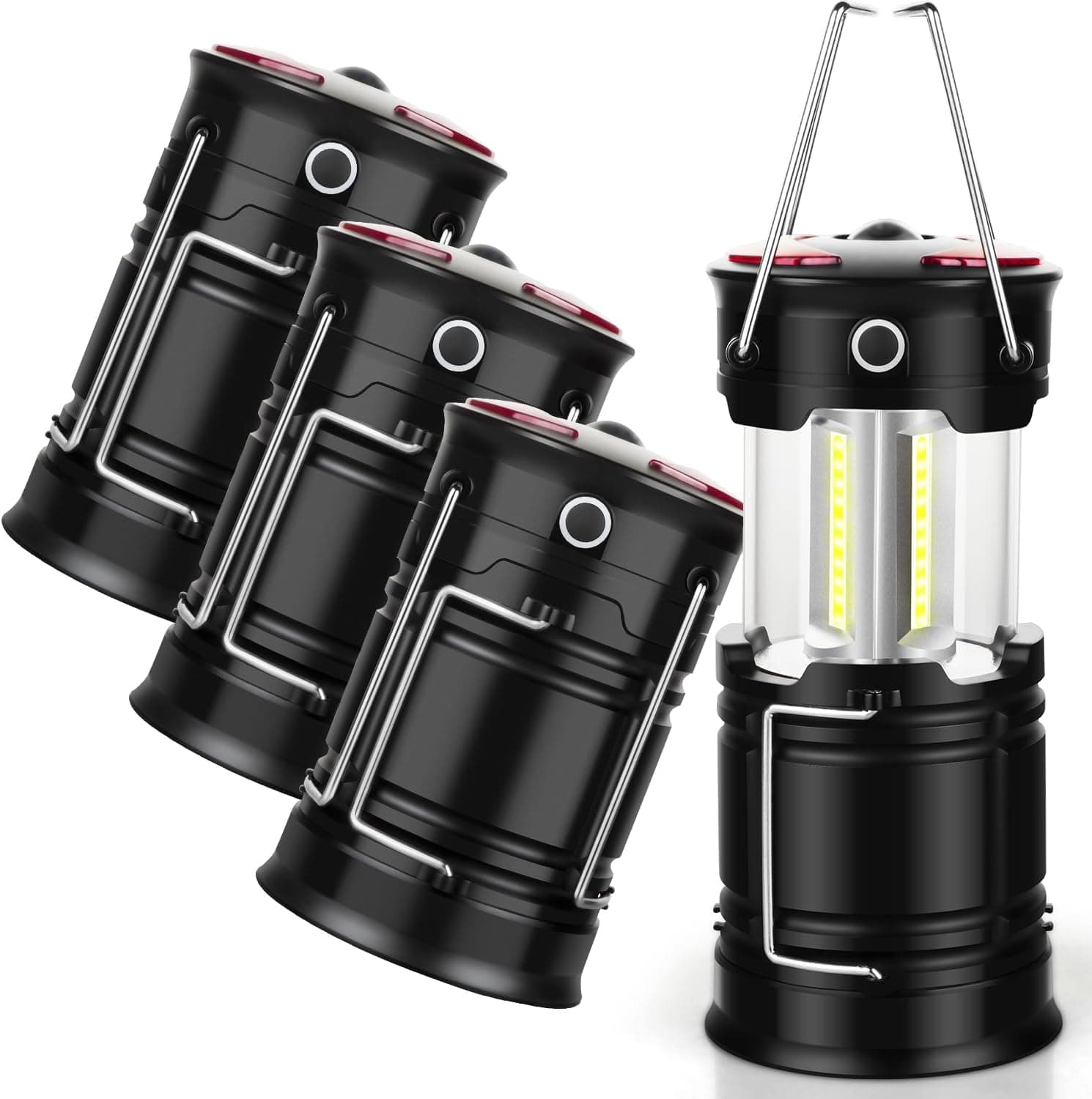 Paquete de 4 linternas para acampar, elementos esenciales para acampar, luces para tienda de campaña, accesorios para acampar | Linterna recargable 2 en 1, linterna LED con luces de huracán con linterna y Base magnética para Camping, senderismo, emergencia, corte
