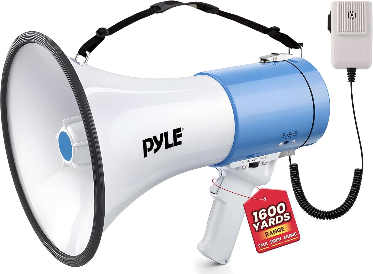 Pyle Altavoz megáfono portátil PA Bullhorn - Sirena incorporada, control de volumen ajustable de 50 W en un rango de 1200 yardas, ideal para cualquier deporte al aire libre, fanáticos y entrenadores de porristas o para ejercicios de seguridad